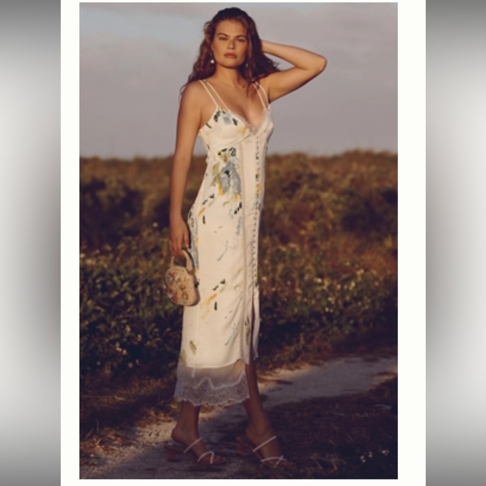 New Without Tags BY ANTHROPOLOGIE Lace Button-Front Slip Dress